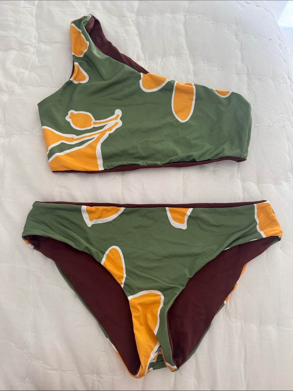 Asymmetrical Green & Mustard Floral One-Shoulder Bikini